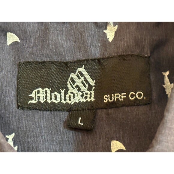 MOLOKAI SURF CO. Men's Short Sleeve Button Down Shark Shirt Blue Large - Picture 4 of 5